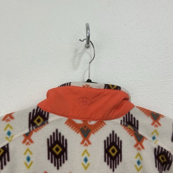 ARIAT Fleece 1/4 Zip Sweatshirt Orange Southwest Aztec Print Women’s Size S - Picture 7 of 11